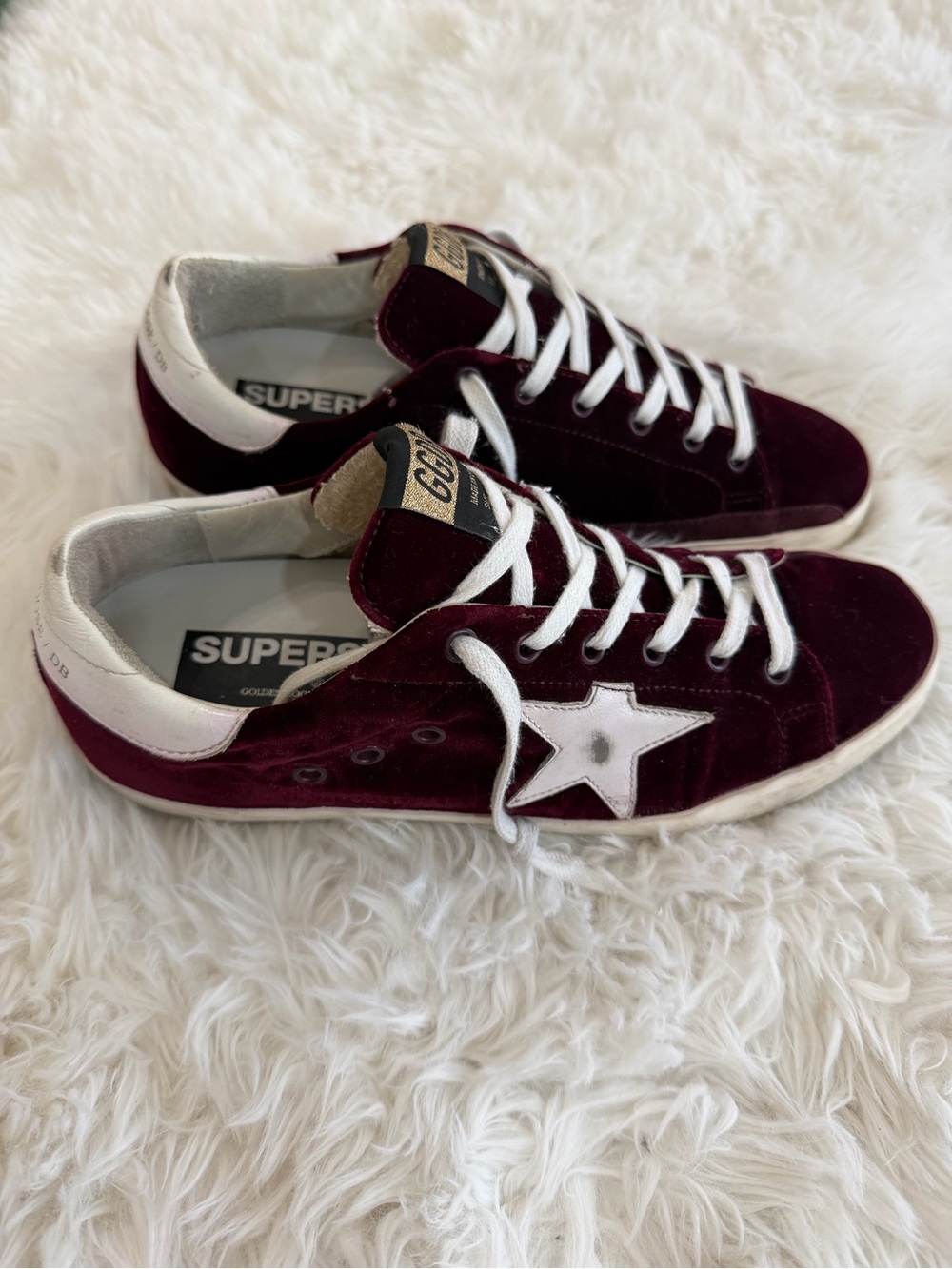 Golden Goose Super-Star Velvet Sneakers in Burgundy and White Size 39 US 9